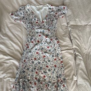 Max Studio White and Red Floral Midi Dress